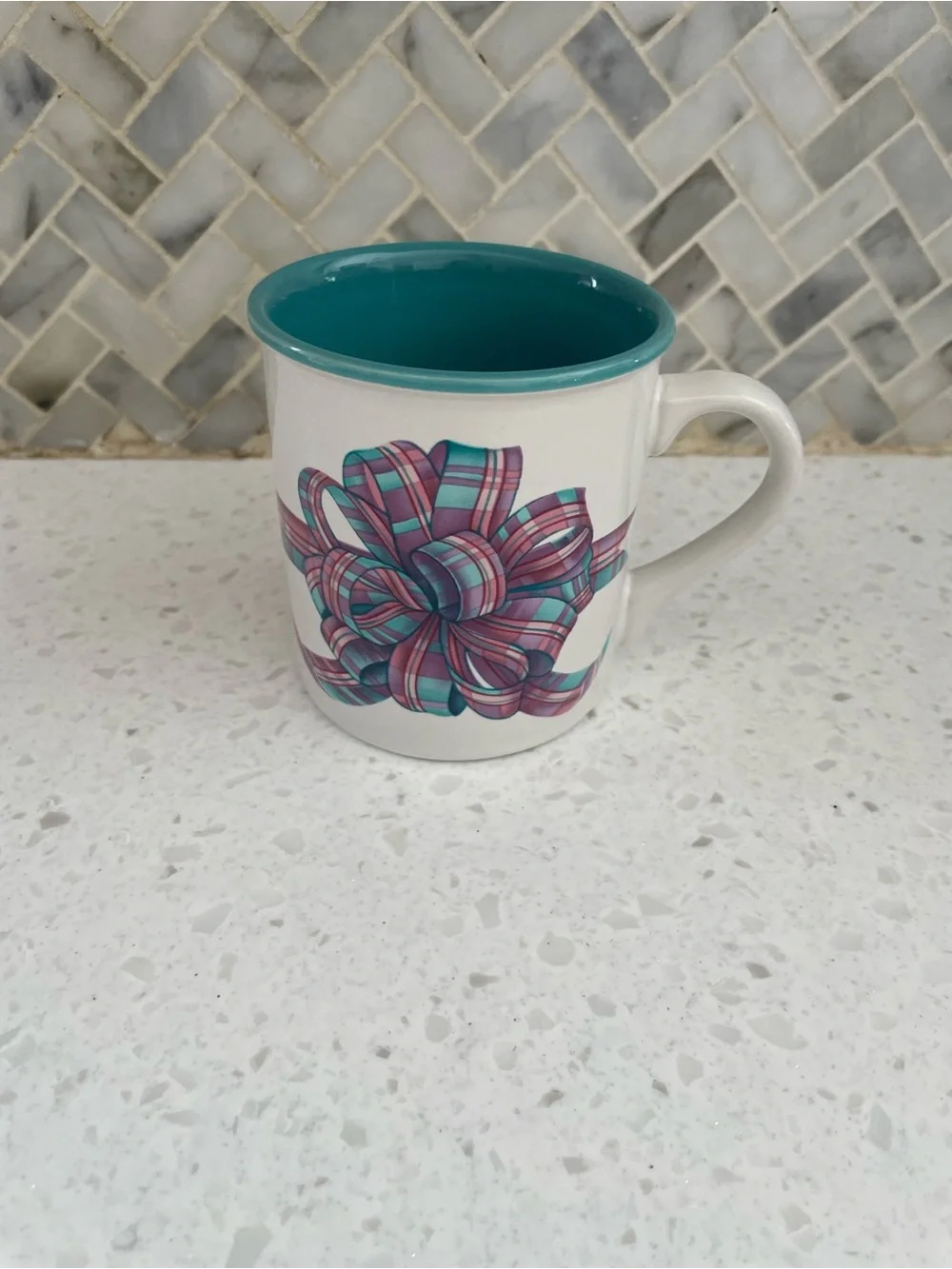 Vintage Potpourri Press Coffee Mug Cup Plaid Ribbon Preppy 1990